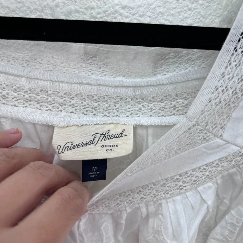Universal Thread Eyelet white cropped ballon sleeves boho  Size: M - Picture 3 of 6